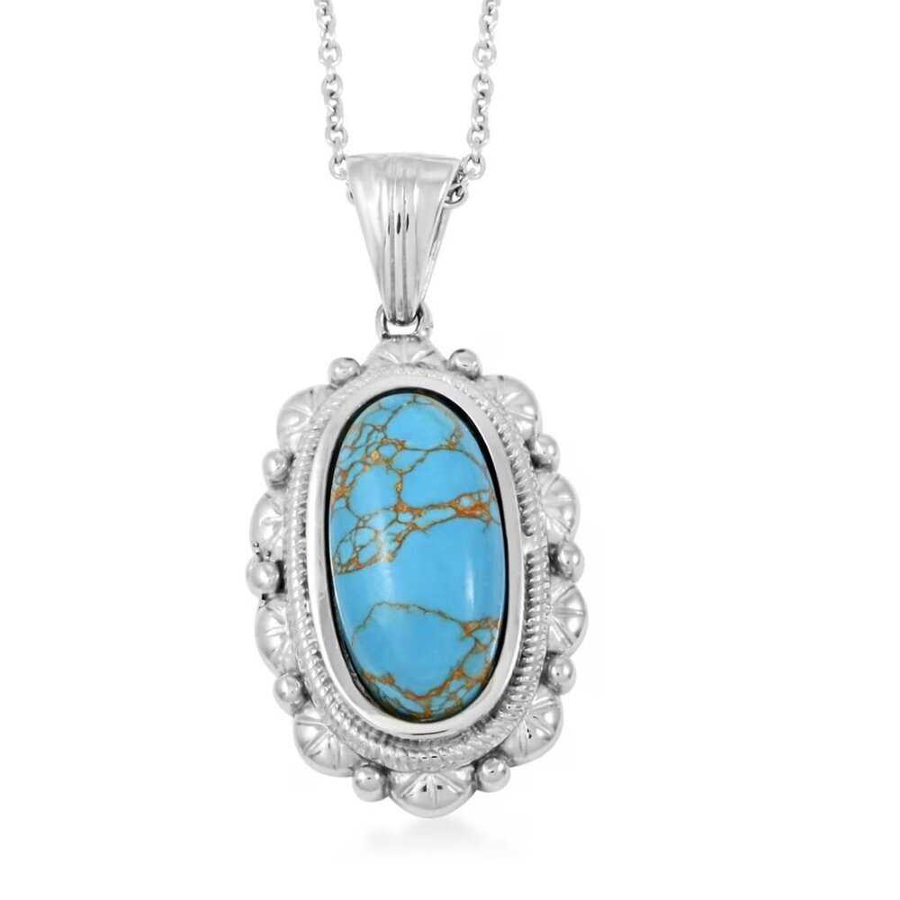 Beautiful Mojave Blue Turquoise Pendant Necklace in Stainless Steel